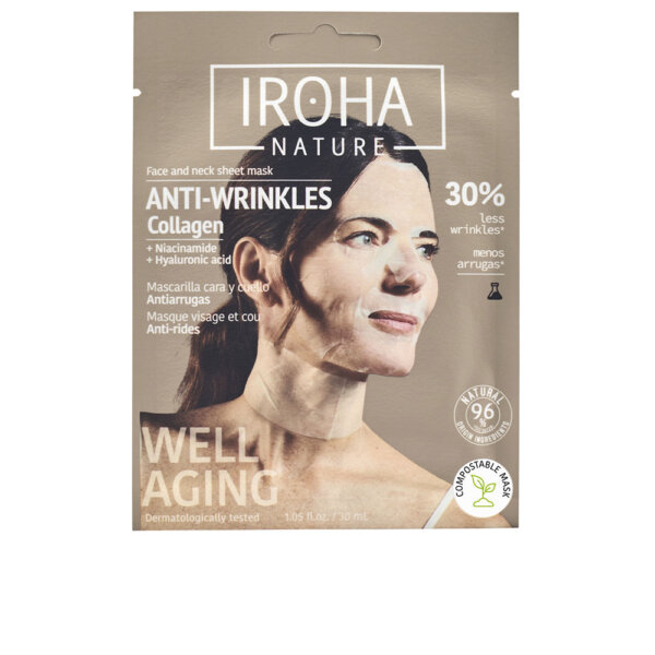 100% COTTON FACE & NECK MASK collagen-antiage 1 u Iroha 100% Cotton Face