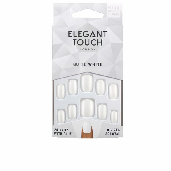 POLISHED COLOUR nails with glue squoval #quite white Elegant Touch Polished Colour Quite White