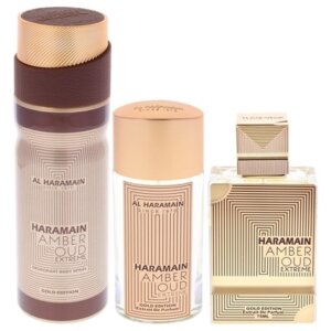 Al Haramain Amber Oud Gold Edition Extreme Gift Set Extrait de Parfum 75 ml, Extrait de Parfum 30 ml and deospray 200 ml