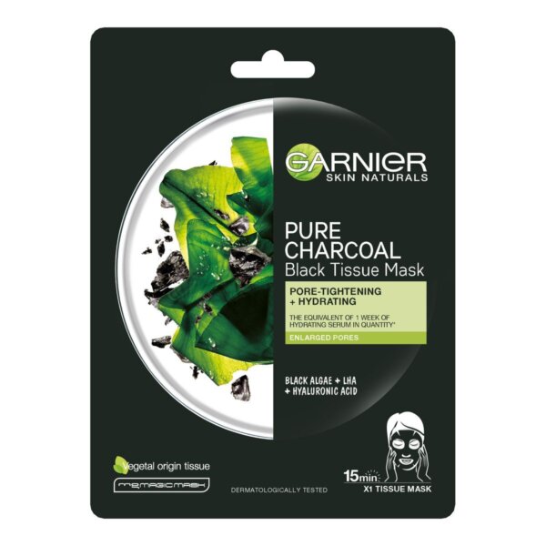 Garnier Black Textile Mask with Seaweed Extract Pure Charcoal Skin Natura l s (Black Tissue Mask) 28 g