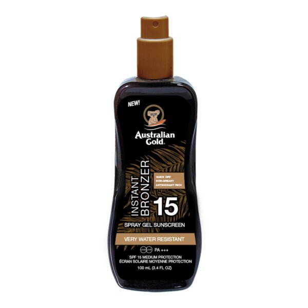 Australian Gold Instant Bronzer Spray SPF 15 – Ochranný sprej na opalování s bronzerem