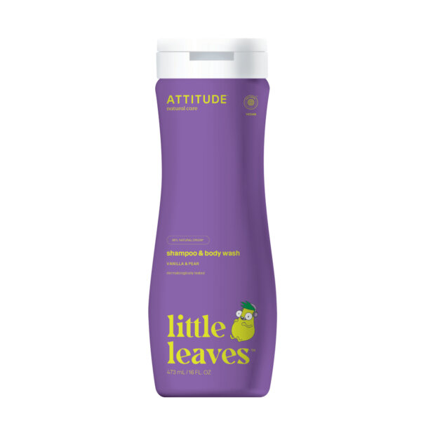 Attitude Little Leaves Kids Body Soap and Shampoo 2 in 1 with Vanilla and Pear Scent 473 ml