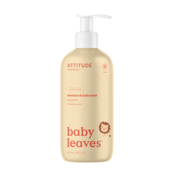 Attitude Baby Leaves Kids Body Soap and Shampoo 2 in 1 with Pear Juice Scent 473 ml