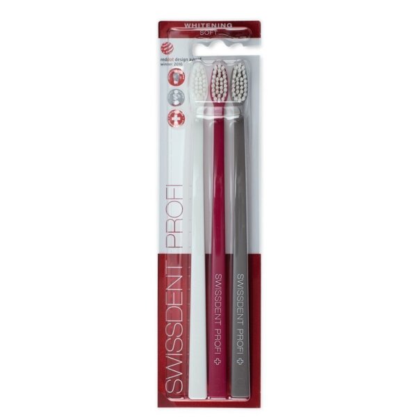 Swissdent Toothbrush Whitening Trio Soft 2 + 1 FREE (bílý + růžový + šedý) Swissdent Whitening hambahari