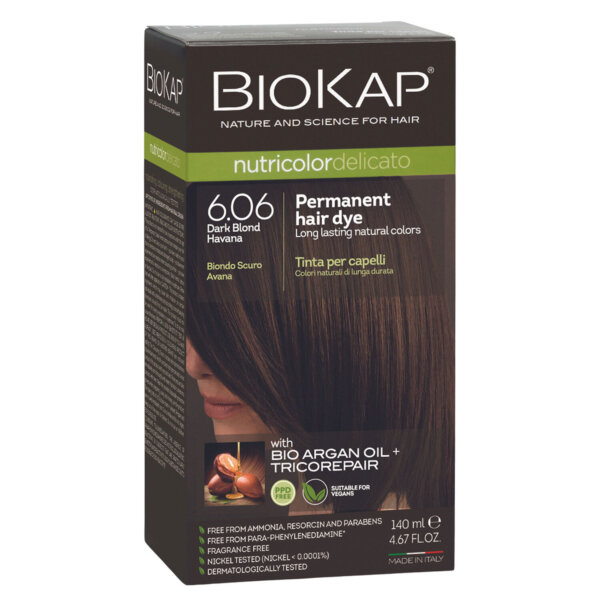 Biokap NUTRICOLOR DELICATO – hair color – 6.06 dark blonde Havana 140 ml Biokap Nutricolor Delicato juuksevärv toon 6.06