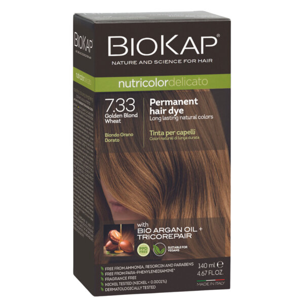 Biokap NUTRICOLOR DELICATO – hair color – 7.33 golden wheat blonde 140 ml Biokap Nutricolor Delicato juuksevärv toon 7.33