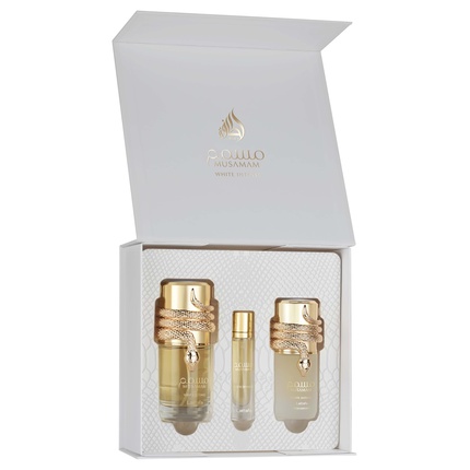 Lattafa Perfumes Musamam White Intense kinkekomplekt EDP 100 ml, miniatuur EDP 12 ml ja juuksesprei 50 ml Lattafa Perfumes Musamam White Intense kinkekomplekt