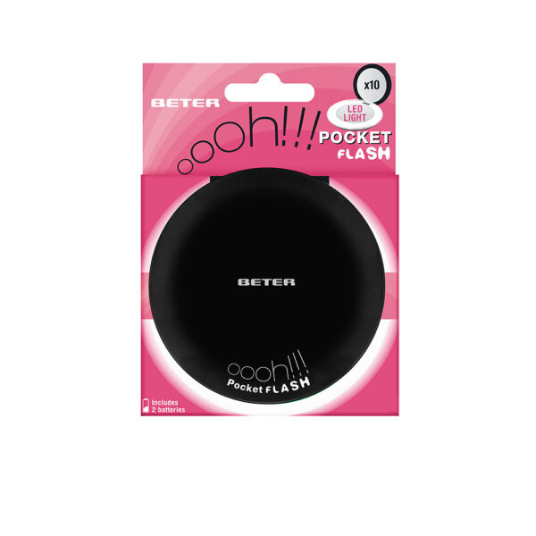 OHH! pocket flash mirror with light and x10 magnification #black 1 tk Ohh! Pocket Flash Mirror